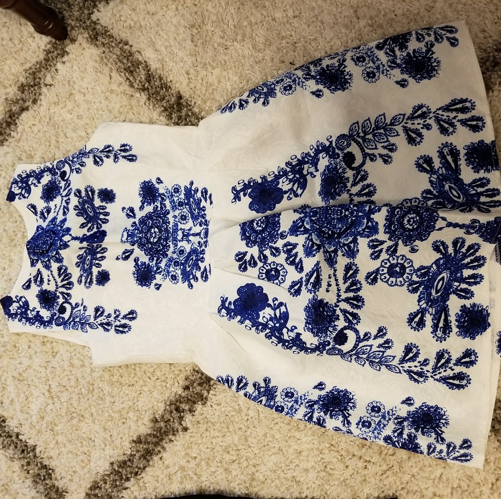 Little fitted White dress with blue floral detail